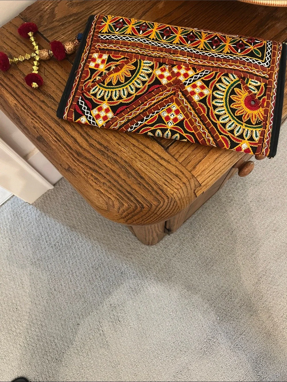 Embroidered Boho Clutch Purse - Red & Gold